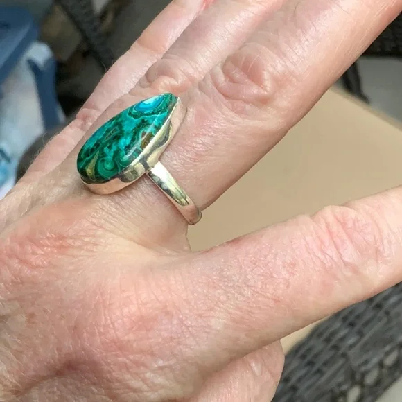 AZURITE & CHRYSCOLLA 925 STERLING SILVER RING, SIZE 8.75 - Picture 7 of 7